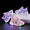 Kinder Freizeitschuhe Mädchen Led Licht Cartoon PU Leder Frühling Mode Schuhe mit flachem Boden Atmungsaktiv Rosa Lila Größe 21-30