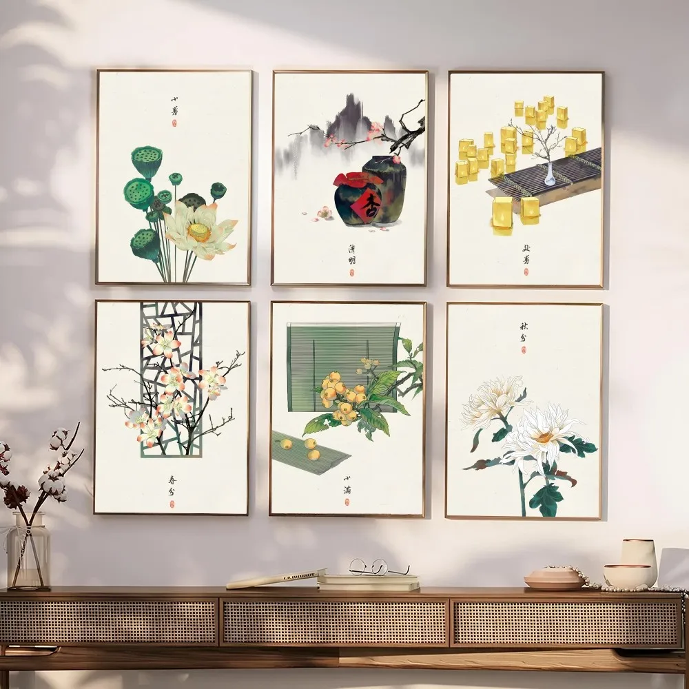 1pc Porzellan Stil 24 Arten von chinesischen Festival Poster selbst klebende Kunst wasserdichten Papier Aufkleber Kaffeehaus Bar Zimmer Wand dekoration Image