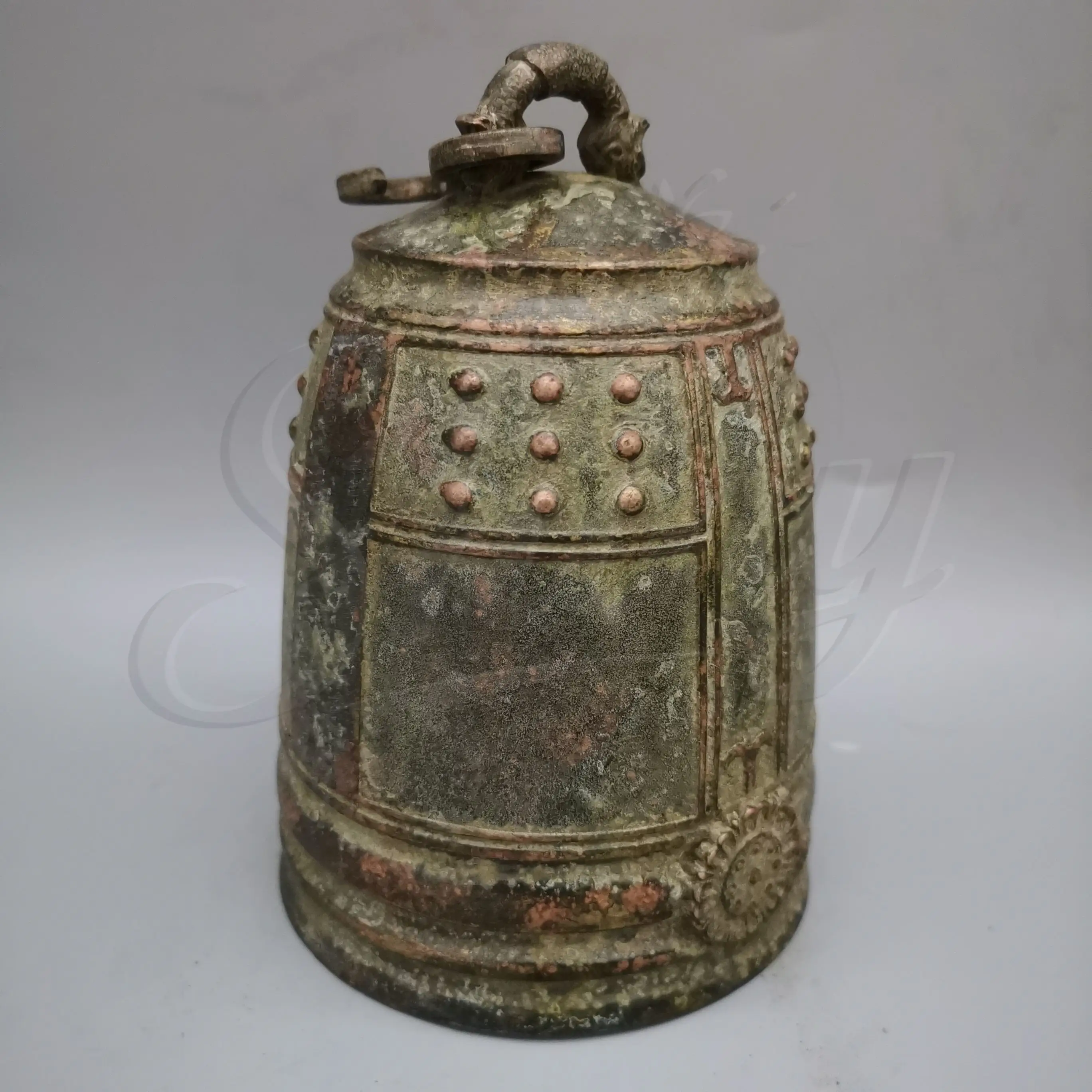 5.5 "Antica Cina Buddismo Tempio Bronzo Esorcismo Campana Chung Carillon Orologio Fengshui Statue Ornamenti sacrificali