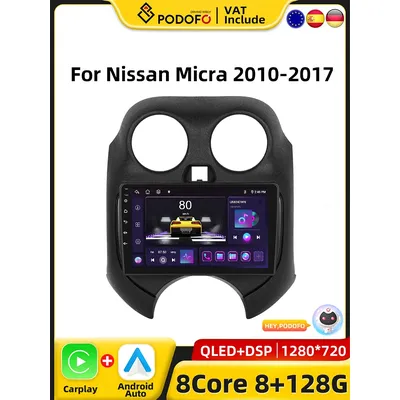 Podofo 4G CarPlay Android Radio For Nissan Micra 2010-2017 Car Intelligent System 2din GPS Stereo Head Unit Multimedia Player