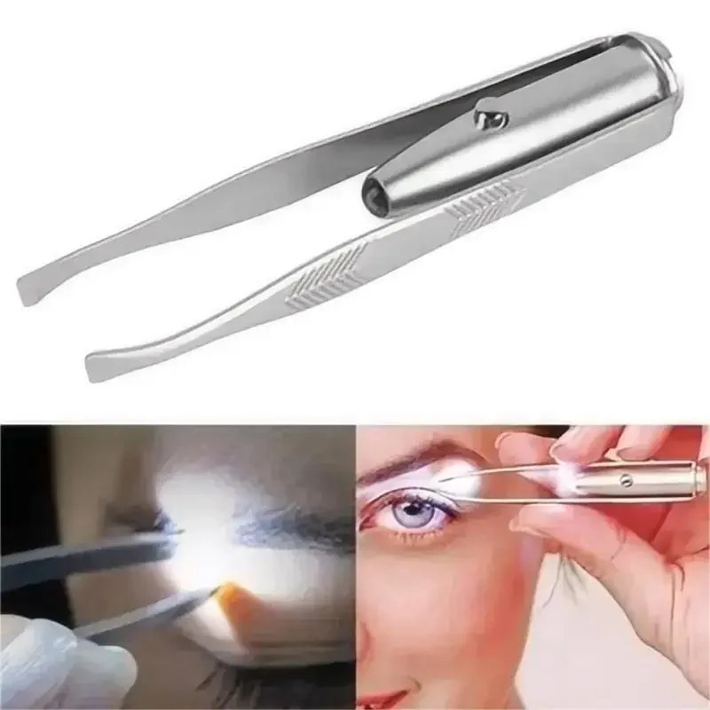 1pc Tragbare Edelstahl Smart Design Augenbraue Haar Entfernen Pinzette mit LED Licht Make-Up-Tool Image