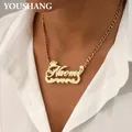 YOUSHANG Collana personalizzata a doppio strato a doppio tono Personalizzata con ciondolo per coppia in acciaio inossidabile in oro 18 carati Targhetta 3D Regalo commemorativo