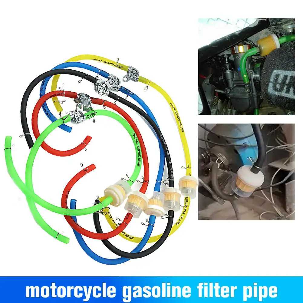 Motorrad 6mm Gas Kraftstoff Filter Benzin Rohr Schlauch Linie Mit 6 stücke Clips Moto Roller Dirt Bike Image