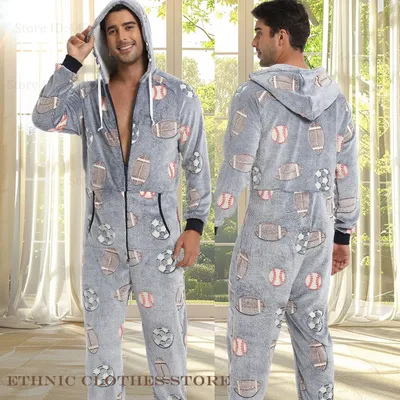 Winter Korallen Fleece Männer Overall Pyjama Kigurumi Verdicken Warme Flanell Cartoon Mit Kapuze Onesies Nachtwäsche Pijamas Lose Hause Tragen Image