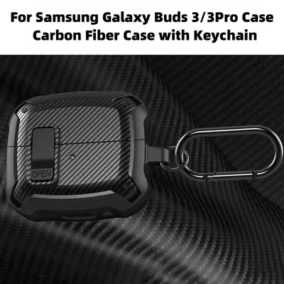 Secure Lock Case für Samsung Galaxy Buds 3/Galaxy Buds 3Pro mit Schlüsselanhänger, stoßfeste Kohlefaser-Schutzhülle für Damen und Herren Image