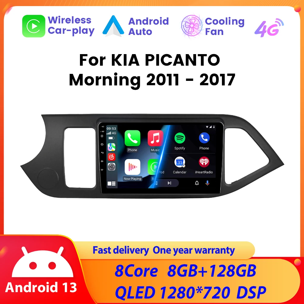 Für kia picanto morgen 2013-2018 Autoradio 4g GPS Navigation Video Multimedia-Player DSP Carplay Auto Qled Android 13 Head Unit Auto GPS Multimedia Radio, 8-Kern DSP ohne DVD Player, 2Din Stereo
