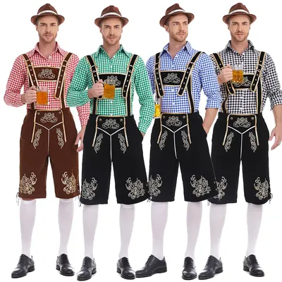 Herren Deutschland Oktoberfest Kostüm traditionelle bayerische Bier Hosenträger Shorts Cosplay Halloween Oktoberfest Kostüm Image