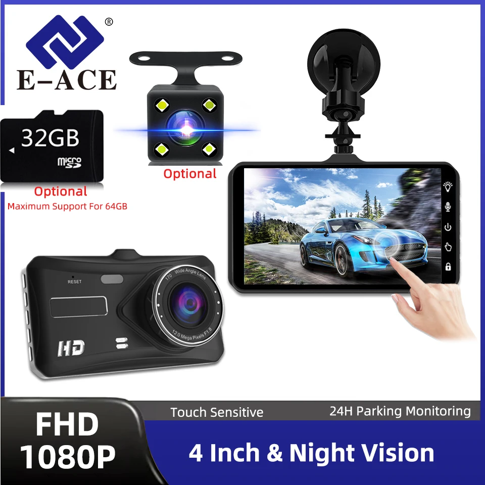E-ACE 1080P Auto DVR B12 Dash Cam Touch Sensitive Dash Kamera WDR G sensor Nachtsicht Optional Hinten objektiv Versteckte Dashcam