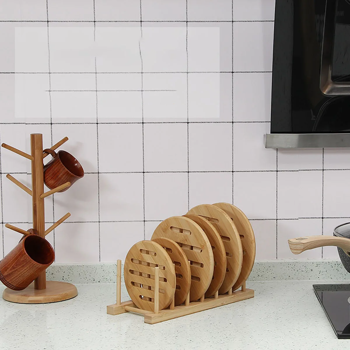 1pc Bambus Matte Set Küche Holz Hot Pads Hitzebeständige Pads für Heiße Gerichte/Topf/Schüssel/Teekanne/Hot Topf Halter Anti-Hot ﻿ Image