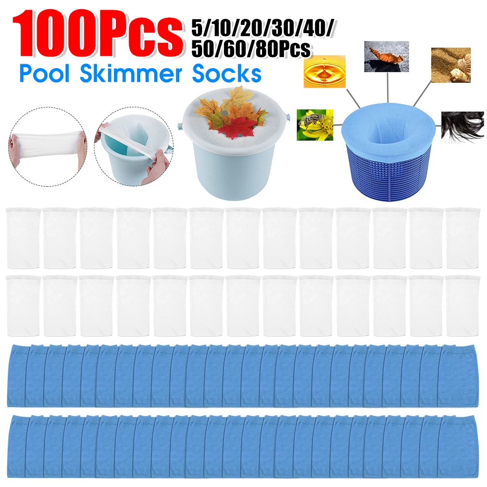 5/10Pack piscine écumoire chaussettes piscine filtre chaussettes panier écumoire élastique Nylon maille piscine filtre débris feuilles stockage chaussettes