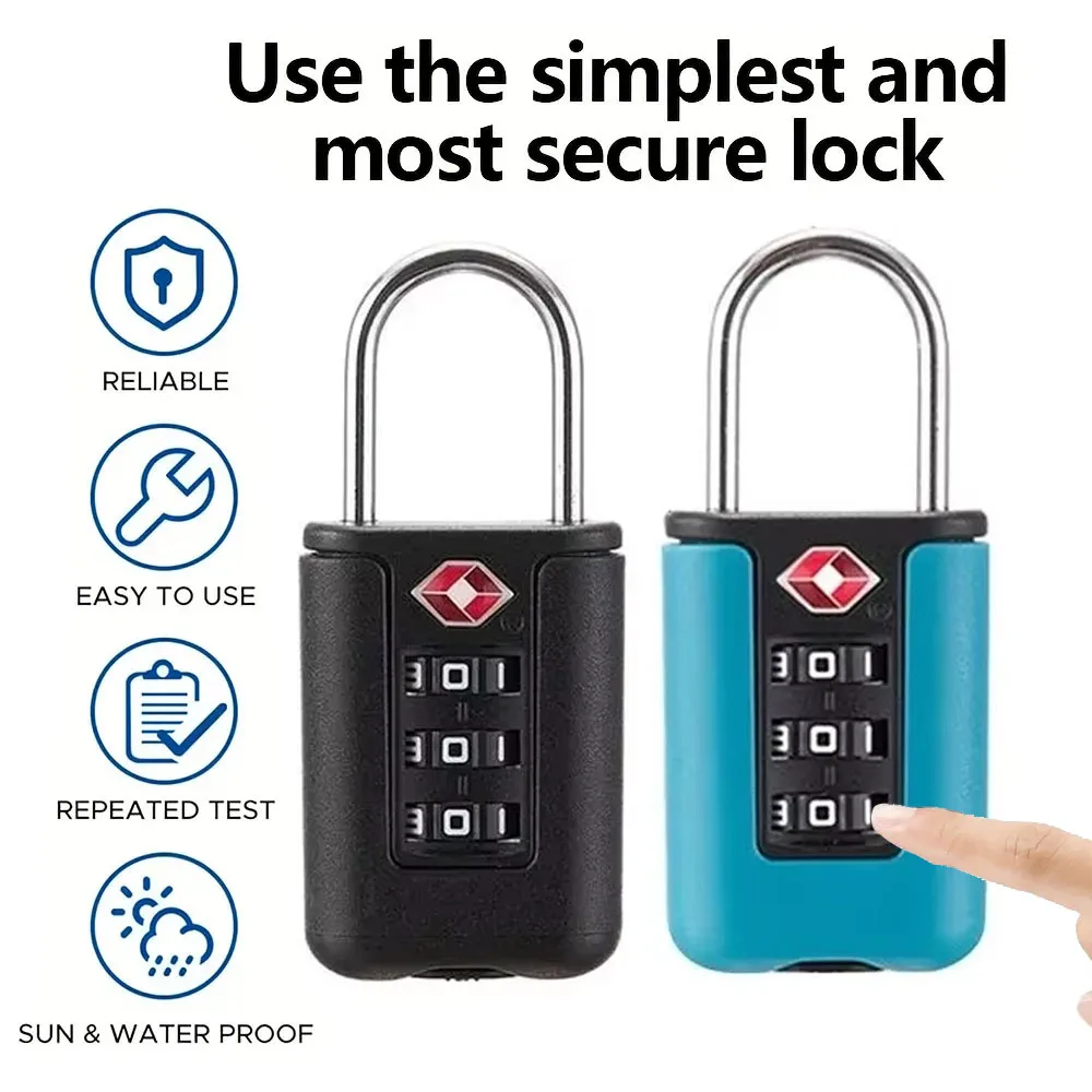 3-stelliges Zahlenschloss, schwarzes TSA-zugelassenes Gepäckschloss, Passwort, austauschbares Reiseschloss für die Sicherheit von Koffern, Rucksäcken Image
