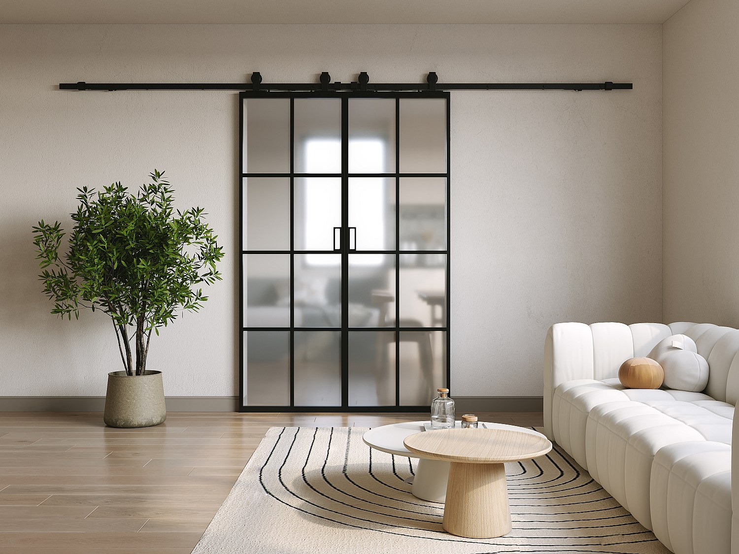 Porte scorrevole doppia esterno muro Alluminio e Vetro temperato smerigliato 2 x H205 x L63 cm - WILDEN II