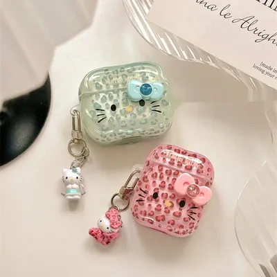 Cute Sweet Leopard Print Hello Kitty Compatible Apple New 4th Gen Airpods Bluetooth Wireless Earphone Protective Silicone Case