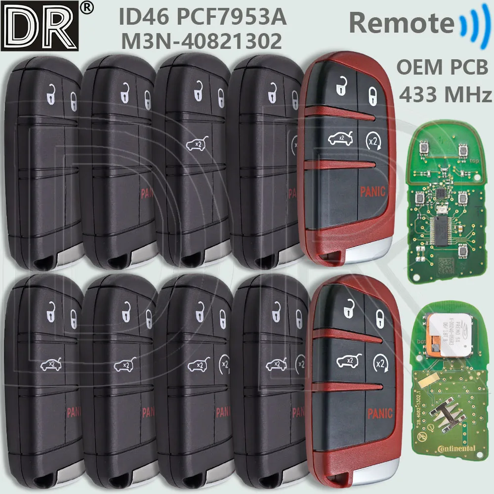DR Original PCB ID46 PCF7953A Chip 433MHz Car Remote Key For Jeep Grand Cherokee 2014 -2021Dodge Durango Charger Challenger Dart