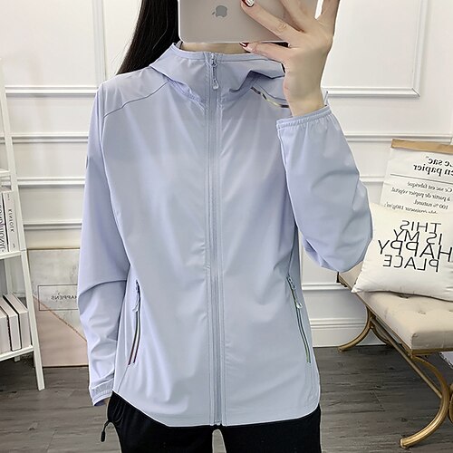 Damen Outdoorjacke Wanderjacke UV-Schutzjacke Außen Sonnenschutz Schnelltrocknend Wanderoutfits Wanderbekleidung Sommer Oberteil Camping / Wandern / Höhlenforschung Laufen Schwarz Weiß Blau Image