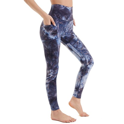 Per donna Leggings capri Leggings da yoga con tasche Controllo addominale Palestra Atletico Corsa Pantaloni Astratto Stampa Blu Blu scuro Rosso rosa Autunno Gli sport Abbigliamento sportivo Taglia