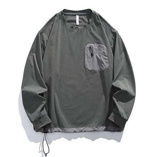 Herren Wanderhemd Wanderspitze Langarm Rundhalsausschnitt Oberteil Außen UV-Sonnenschutz Schnelltrocknend Frühling Herbst Polyester Dunkelgrau Schwarz Hellgrau Tennis Golfspiel Laufen Image