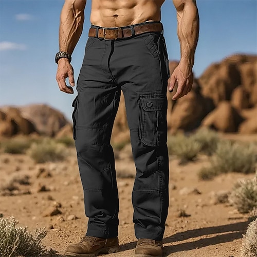 Herren Cargo-Hosen Hose Knöpfe Mehrere Taschen Einfach tragbar Täglich Outdoor Campen und Wandern Mode Klassisch Armee-Gelb Gras-Grün Image