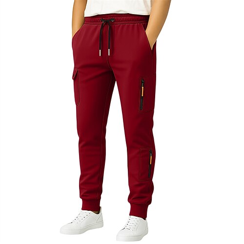 Herren Jogginghose Hose Kordelzug Tasche Elastischer Bund Einfach Komfort Sport im Freien Täglich Mode Lässig Schwarz Weiß Mikroelastisch Image