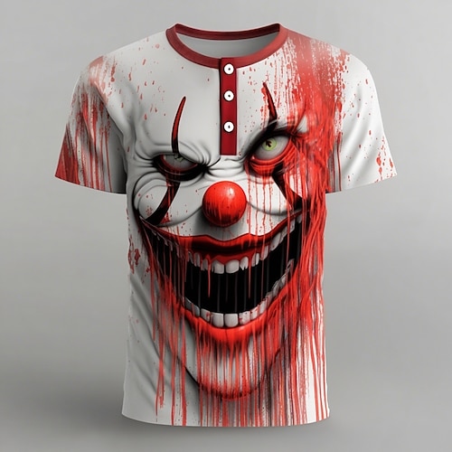 Herren Gruseliger Clown Clownsmaske Menschliches Gesicht T Shirt Henley Hemd Kurzarm Designer Grafik Retro Vintage Lässig Täglich Straße Sommer Frühling Ganzjahres 1# 2# 3# Henley Henley T-Shirt Image