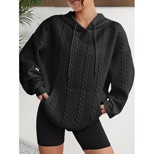 Damen Kapuzenshirts Sportbekleidung Lässig Langarm Mit Kapuze Normale Oberteile Lässig Sport Kordelzug Fronttasche Schwarz Weiß Rosa Grau Herbst Winter