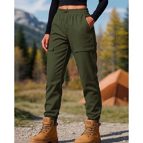 Damen Cargohosen Wanderhosen Wintermantel Fleecehosen Frühling Herbst Außen Normale Passform Thermowarm Wasserdicht Winddicht Hosen Elastischer Bund Schwarz Armeegrün Camping / Wandern Jagd Golfspiel Image