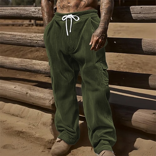 Herren Cargo-Hosen Cordhose Hose Kordelzug Elastischer Bund Mehrere Taschen Einfach tragbar Outdoor Täglich Campen und Wandern Mode Klassisch Schwarz Armeegrün Image
