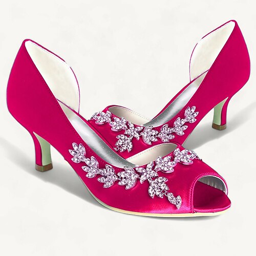 Damen Hochzeitsschuhe Bling Bling Funkelnde Schuhe Brautschuhe Strass Kätzchenabsatz Peep Toe Elegant Satin Loafer Silber Weiß Elfenbein Image