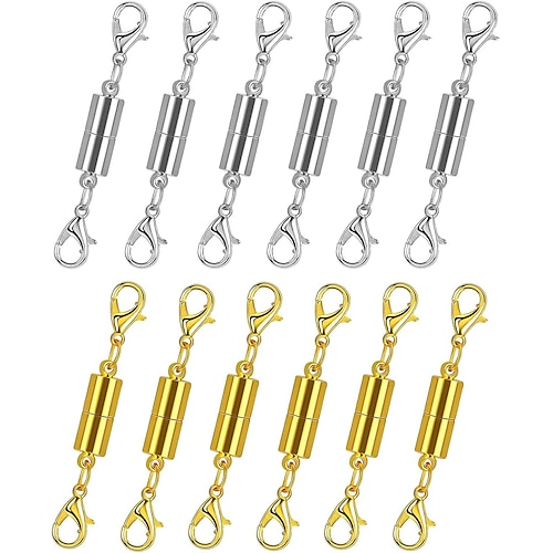 12er-Pack magnetische Halskettenverschlüsse. Halsketten-Verlängerung mit starkem Magneten. Magnetischer Halskettenverschluss zur Herstellung von Schmuck, Halsketten und Armbändern. Vergoldung und Image