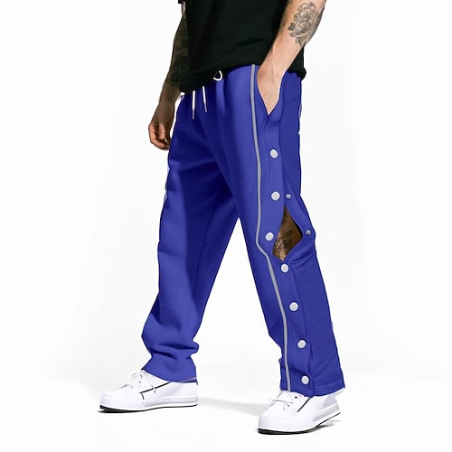 Herren Abreißhosen Gerade geschnittene Sweatpants Jogginghose mit offenem Saum Kordelzug Elastischer Bund Seitenknopf Einfach Feuchtigkeitsableitend Atmungsaktiv Volle Länge Sport im Freien Lässig Image