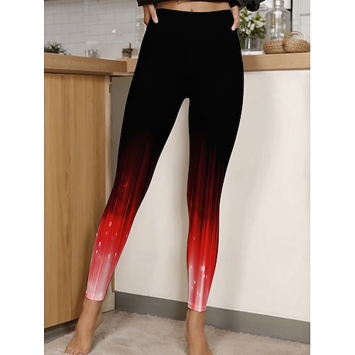 Damen Hosen Hose Leggings Gemütliche Leggings Streetwear Lässig Volle Länge Hohe Taille Farbverlauf Elastischer Bund Druck Atmungsaktivität Bequem Dehnbar Urlaub Straße Alltagskleidung Rote Blau Image
