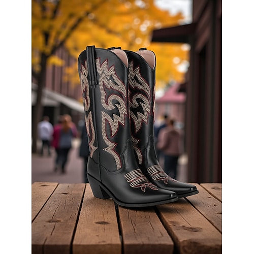 Damen-Western-Cowboystiefel mit aufgestickten Strasssteinen, ideal für urbane Bohème-Mode und Festivalanlässe Image
