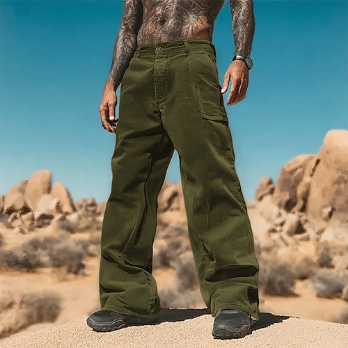 Herren Cordhose Hose Freizeithose Tasche Knöpfe Einfach tragbar Outdoor Täglich Mode Klassisch Schwarz Armeegrün Image