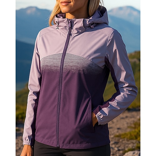Damen Windjacke Softshelljacke Wanderjacke Außen Wasserdicht Winddicht Wanderoutfits Wanderbekleidung Frühling Herbst Oberteil Camping / Wandern / Höhlenforschung Laufen Farbverlauf Rosa Blau Purpur Image