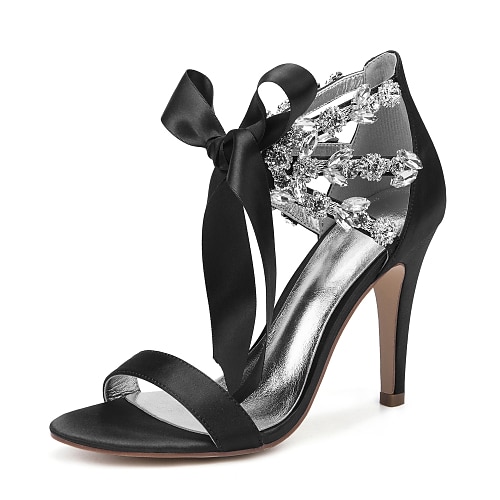 Königsblaue High Heel-Sandalen aus Satin für Damen – mit Strasssteinen verziert und mit Fliege verziert für Hochzeiten oder formelle Anlässe Image
