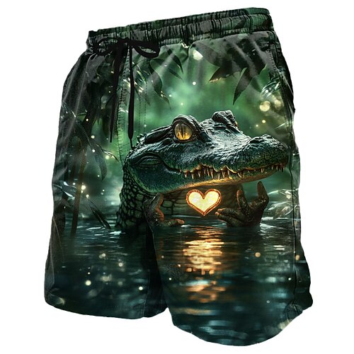 Herren Tiermotiv Krokodil Neuheit Badehosen Badeshorts Boardshorts Mittlere Taille Lustig Outdoor Urlaub Seitentaschen Netzfutter Elastischer Kordelzug in der Taille Designer Bekleidung Image