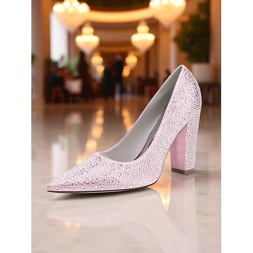 Lilafarbene Pumps mit quadratischem Absatz und Strasssteinen für Damen – spitze Glitzer-Partyschuhe für Cocktailveranstaltungen und Abendgarderobe Image