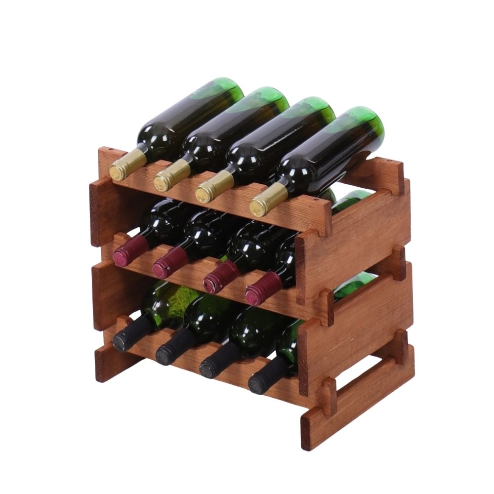 Proregal Weinregal VINOTECA FLEX PRO | HxBxT 37x46x28cm | 12 Flaschen auf 3 Ebenen | Massives Kiefernholz | Braun geölt Image