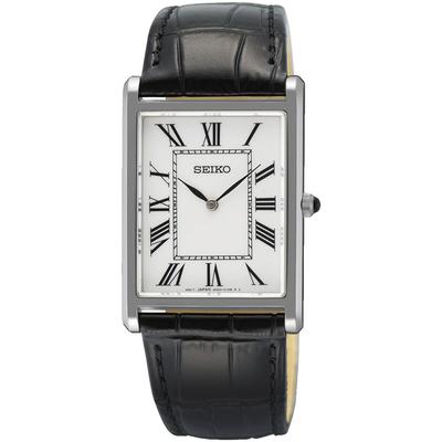 Quarzuhr SEIKO, schwarz, weiß, Armbanduhren, Herren, Armbanduhr, Herrenuhr, Lederarmband, analog, Saphirglas Image