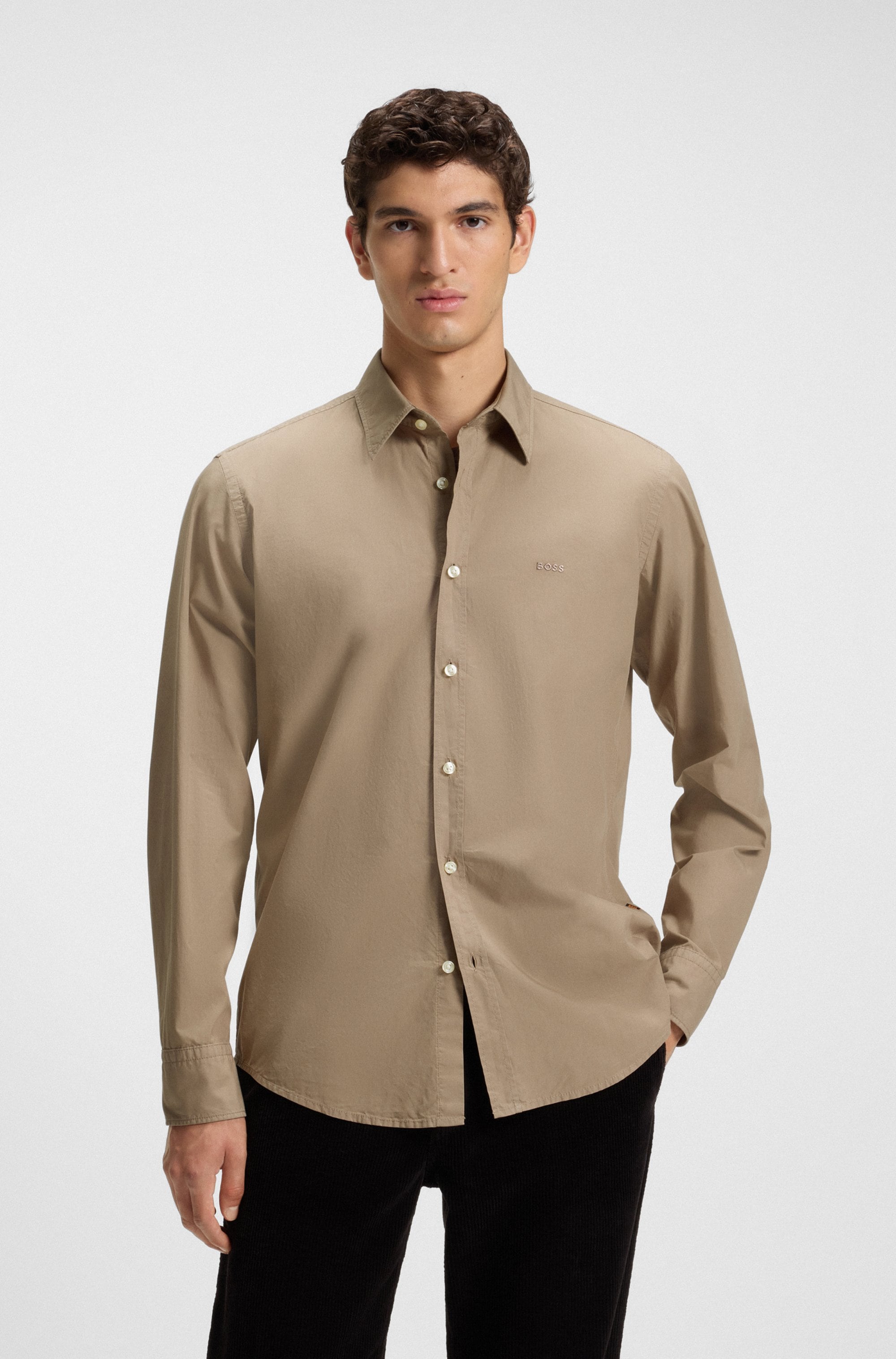 Langarmhemd BOSS ORANGE "Relegant", Herren, Gr. 5XL, N-Gr, grün (open grün346), Web, Obermaterial: 100% Baumwolle, regular fit, hoch geschlossener Ausschnitt, eingesetzt 2-Knopf-Manschette mit Knöpfen, Hemden, mit BOSS Stickerei