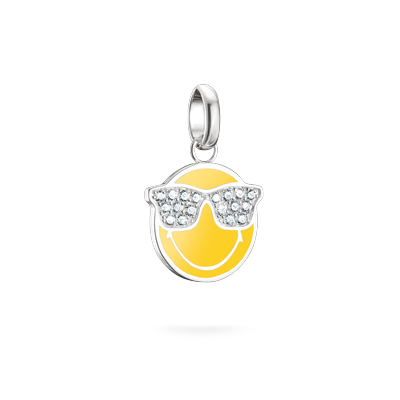 Charm-Einhänger THOMAS SABO "SMILEYWORLD Sunglasses Charm - Connect", bunt (silberfarben, gelb, kristallweiß), Charms, Damen, Silber 925, recycelt, mit Zirkonia (synth.) Image