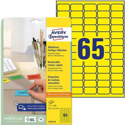 Avery Zweckform Farbige Universaletiketten »L4793-20« wiederablösbar 38,1 x 21,2 mm 1300 Stück gelb Image