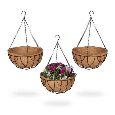 relaxdays 3er-Set Blumenampeln mit Kokoseinlage Image