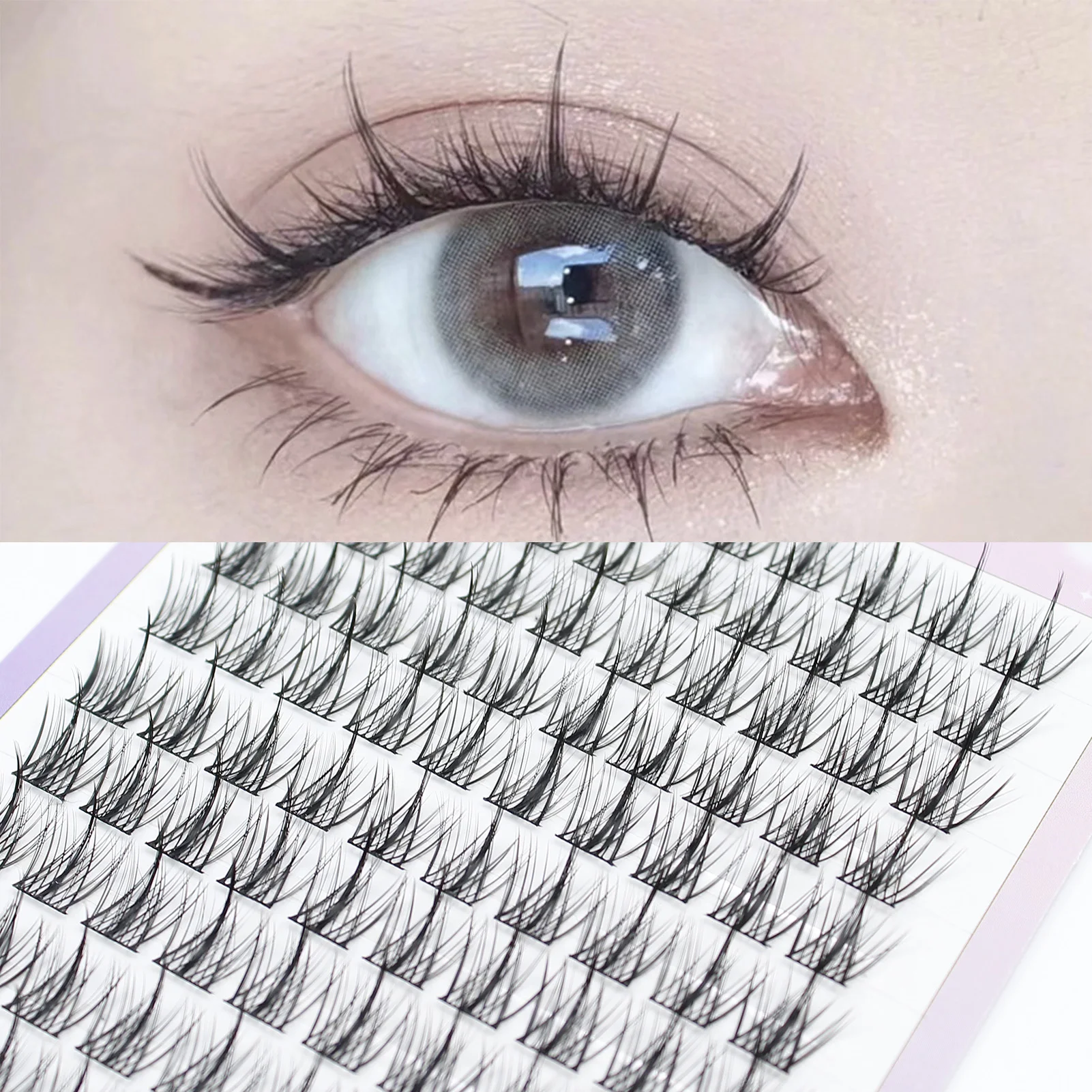 10 Reihen gepfropfte falsche Wimpern, falsche Wimpern, natürliche Cluster-Wimpern, Manga für DIY-Wimpernverlängerungen, C-Locken-Wimpern Image