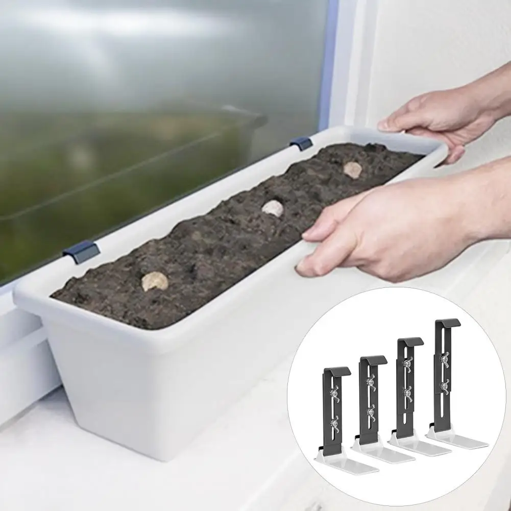 Höhenverstellbarer Balkon-Pflanzgefäßhalter, robuste, verstellbare Blumenkastenhalterungen für Deckgeländer, Balkone, ideal für Fenster Image