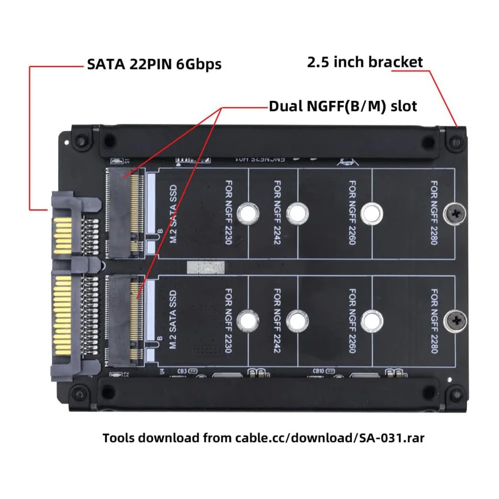 JoniSerl Dual NGFF B+M Key M.2 SSD-Karte JBOD Raid0 Span Bridge auf 2,5 Zoll SATA Combo HDD Disk Drive Gehäuse Image