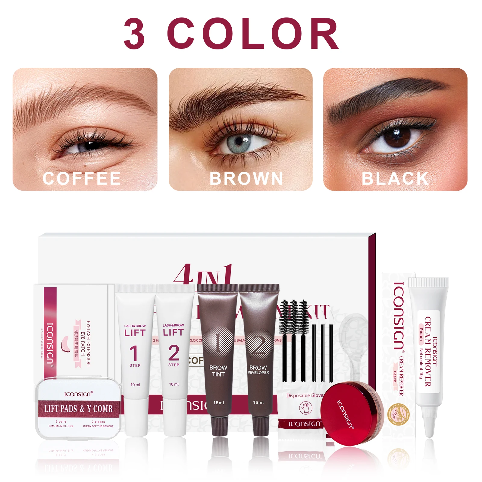 Lash Fast Lift und Tönungsset, Wimpernkleber-Entferner-Gel, schnelles professionelles Wimperndauerwellen-Set, 3-in-1 Black Dye Brow Tint Set Image