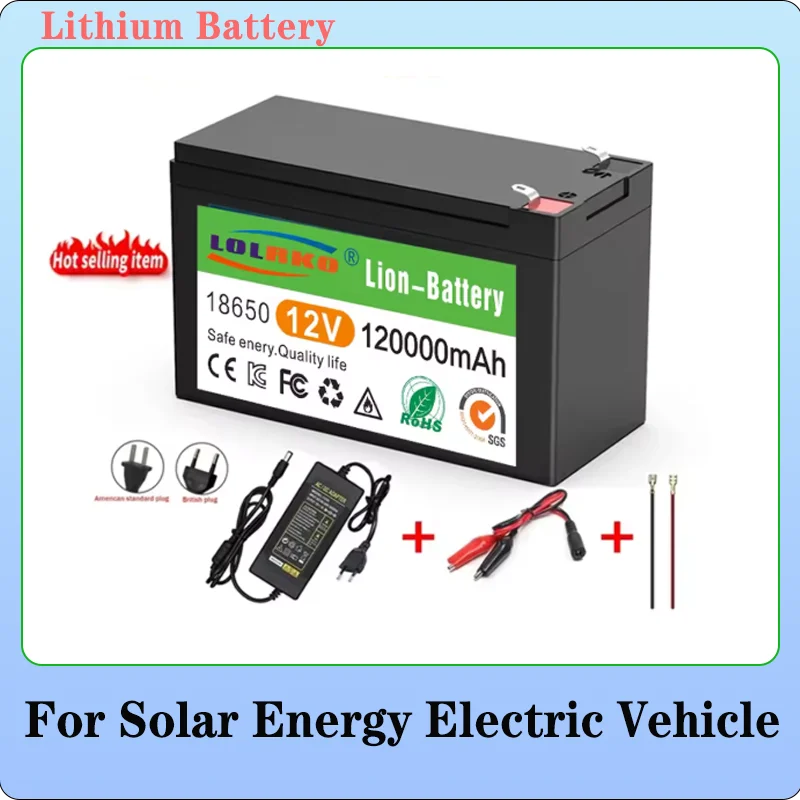 NEUE 12Ah 12V LiFePO4-Batterie mit integriertem BMS-Lithium-Eisenphosphat-Batterie für Solarpanel-Kits, Kinderwagen, Wohnmobile, Boote Image