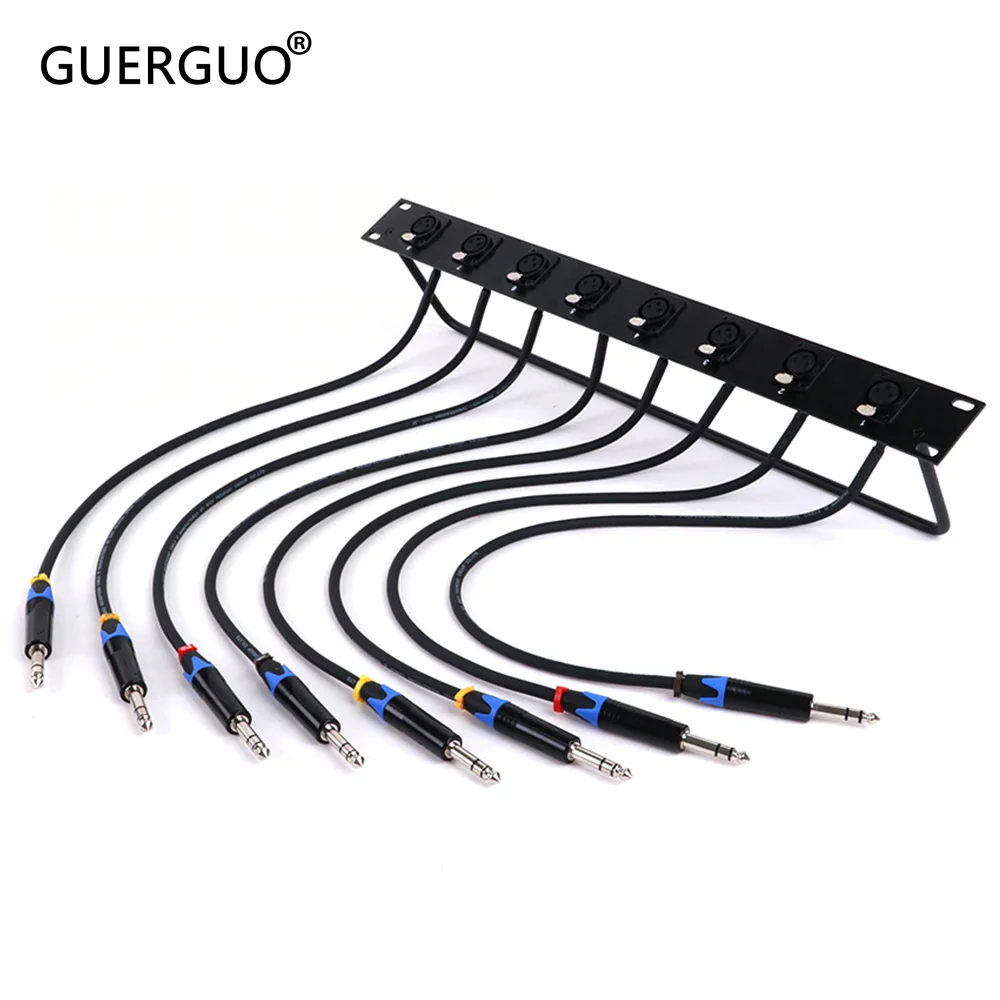 Montaggio a pannello femmina XLR a 3 pin tipo D a cavo adattatore passaggio jack TRS da 6,35 mm 1/4 pollici, rack per ponticelli audio XLR per armadio a 8 vie 1U