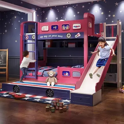 Children's bunk bed car shape bunk bed high and low bed boy mother and child solid wood saving space